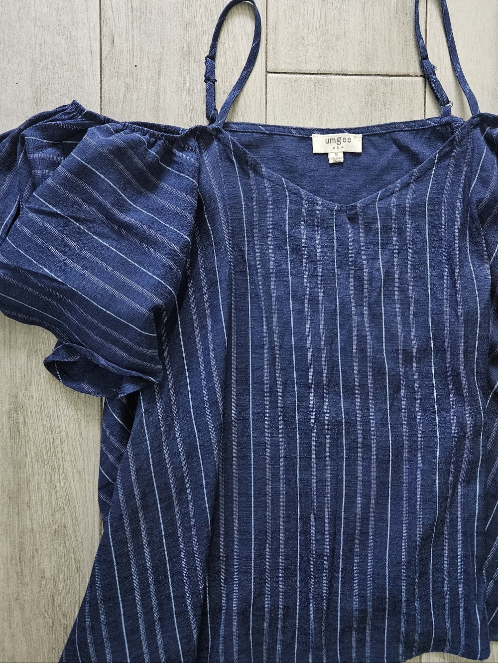 Umgee Navy Striped Cold-Shoulder Blouse